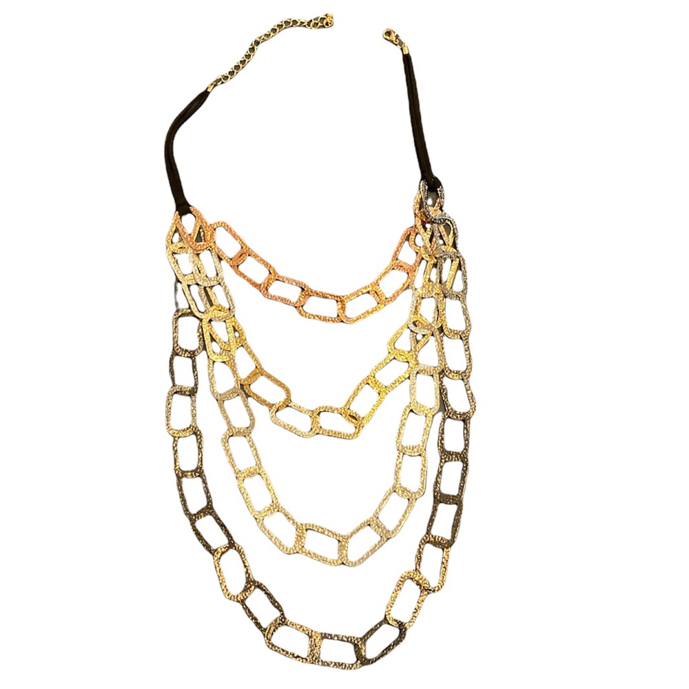 Mixed Metal Tone Color Link Tiered Bib Necklace (NWOT)